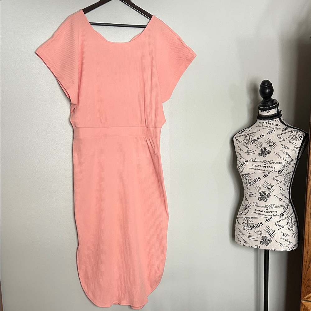 Daily Practice Peach Ribbed Maxi Dress Crisscross Back Straps and Side Slits xl